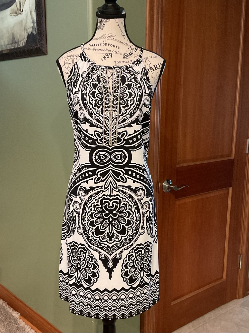 INC International Concepts Black & White Halter-Style Printed Mini Dress